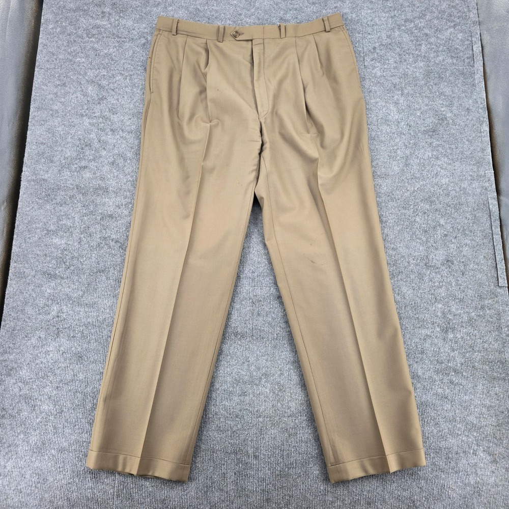 Ralph Lauren Tan Pleated Dress Pants Mens 40x34 Khaki Cuffed Straight Leg